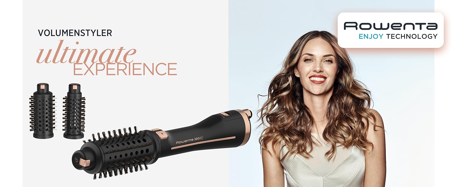 Стайлер-фен 2-в-1 Rowenta Ultimate Experience CF9620F0 з іонізацією та 3 насадками-щітками, Pro Keratin, чорний/рожеве золото