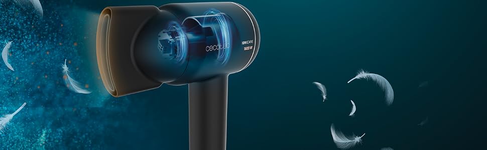 Фен для волосся Cecotec DryNova 2in1 з BLDC-мотором, 1400Вт, сенсор контролю температури, іонізацією та режимом захисту шкіри голови, чорний