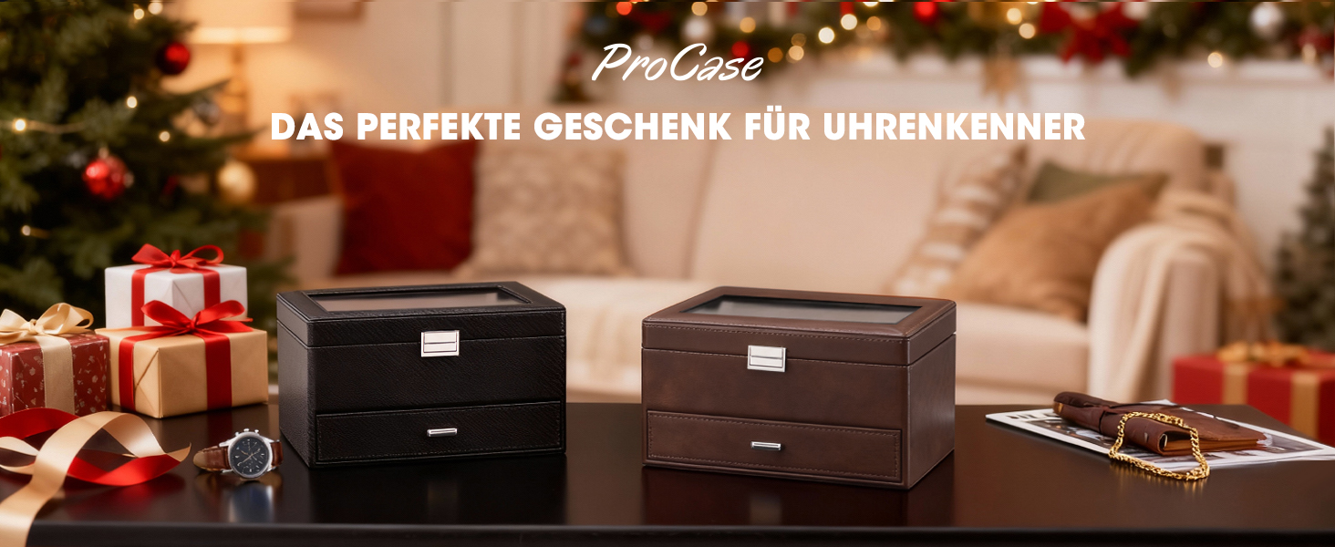 Бокс для годинників ProCase на 8 слотів з шухлядою, шкіряний футляр для зберігання чоловічих годинників, коричневий