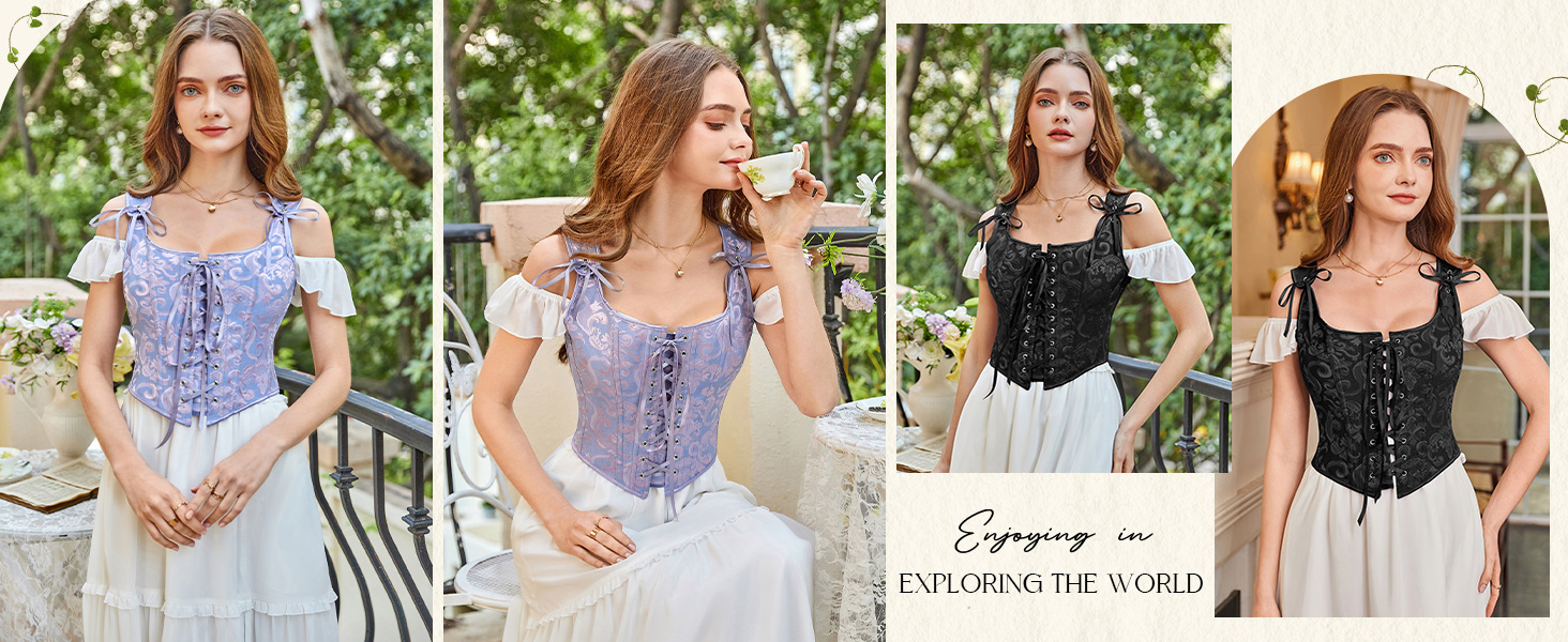 Корсет-жилет Steampunk SCARLET DARKNESS чорного кольору з мереживом, середньовічний стиль, розмір 38, жаккард