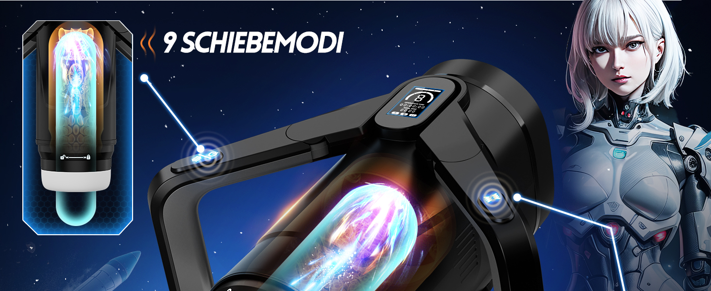 Інтимна іграшка для чоловіків Eanatoys з 9 вібраціями, телескопічною функцією, 3D-реалістичною вагіною та LCD-дисплеєм. Чорний колір