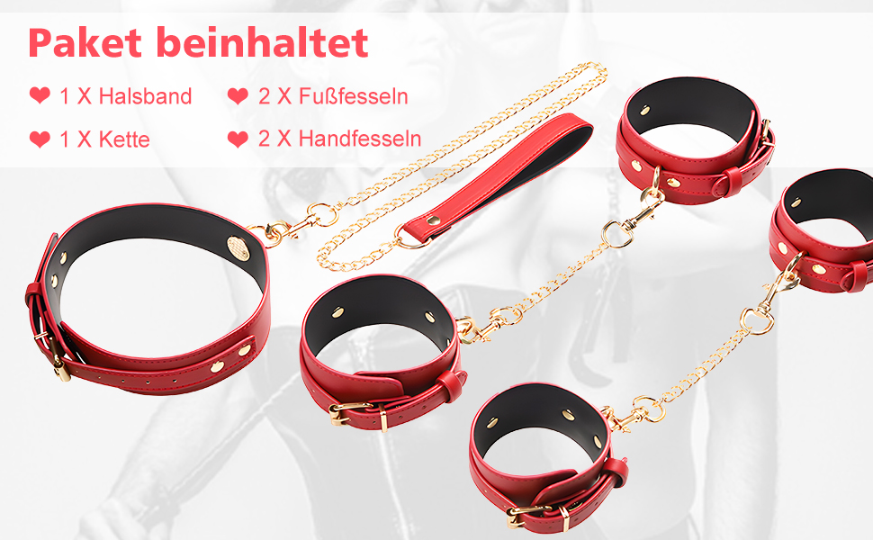 Набір для БДСМ зв'язування: шкіряні наручники, стяжки для ніг, поводок та ошейник. Ідеально для пар, початківців та досвідчених