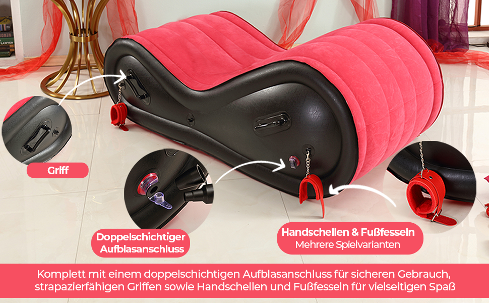 Набір інтимних аксесуарів Sex Möbel: подушка та рампи для еротичних розваг, стілець, пристосування для BDSM, з інтегрованим страподавачем.