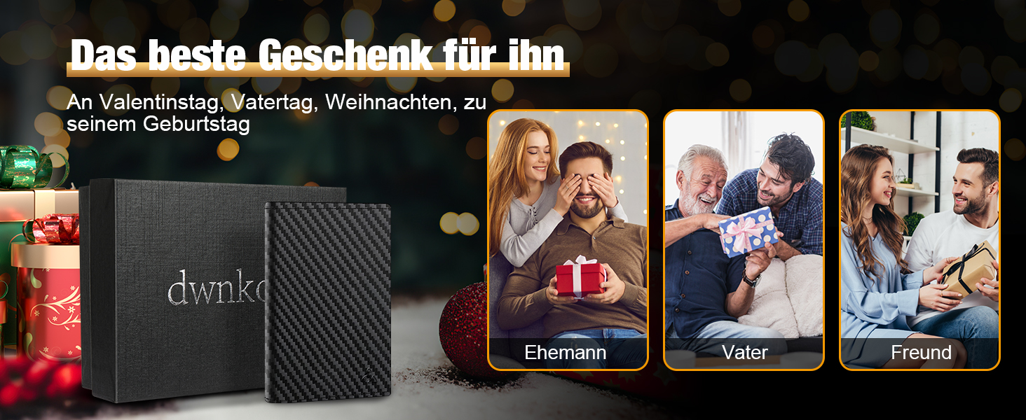 Чоловічий шкіряний картхолдер dwnkove Slim Wallet: смарт-гаманець з Pop-Up механізмом, RFID захистом, відділенням для монет та вікном для ID, Carbon Design