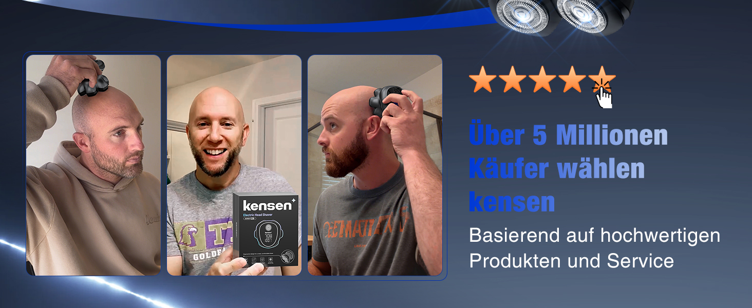Електричний тример-голениця для голови та обличчя Kensen 7D Bold Shaver, водонепроникна машинка для гоління чоловіча, USB Type-C, синя