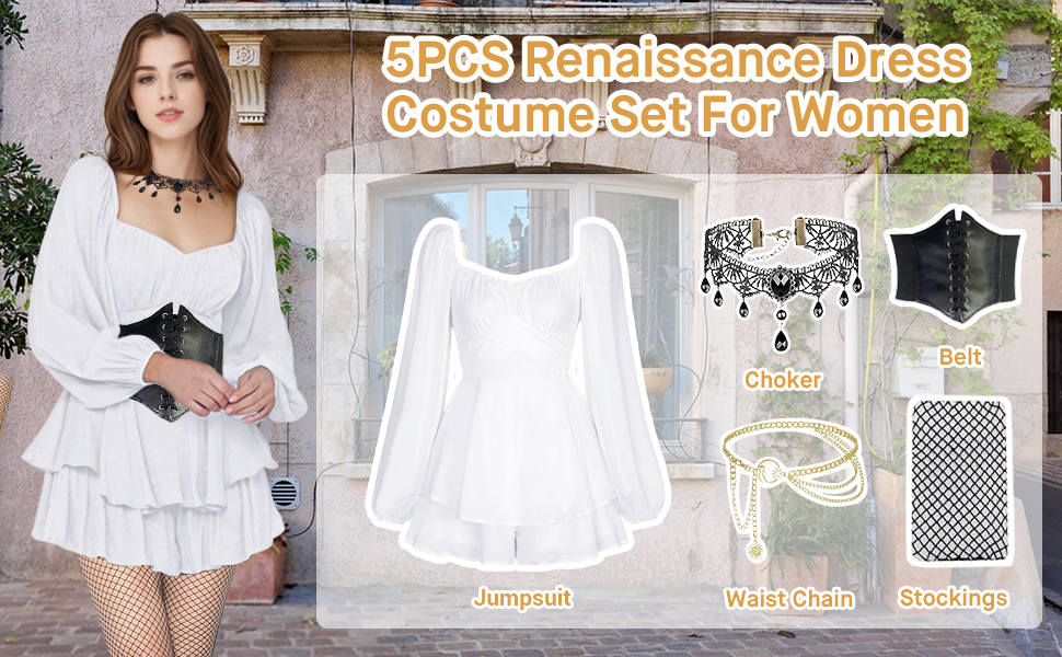 Костюм пірата для жінок, 5 предметів: сукня, таліювання, намисто, пояс, панчохи. Ідеально для Хелловіну, карнавалу, вечірок