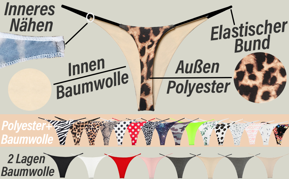 Сексуальні жіночі стрінги KUKU PANDA 6 шт. набір - безшовні труси, стрінги, кольори: чорний, білий, червоний, леопард