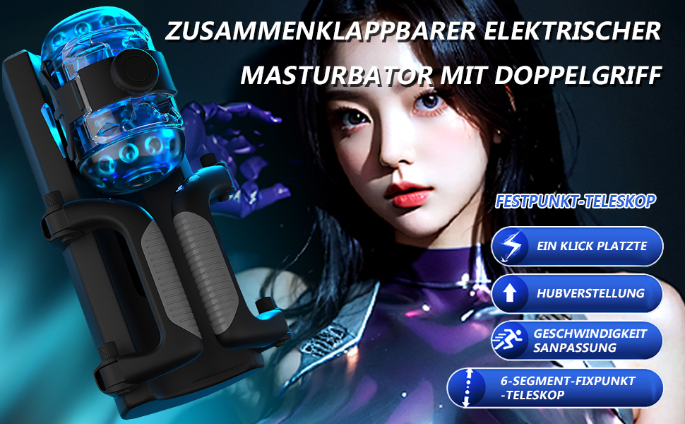 Електричний мастурбатор для чоловіків зі складаною конструкцією, з подвійним захватом, 9 режимів вібрації та 6 телескопічних дистанцій, реалістична 3D-структура вагіни