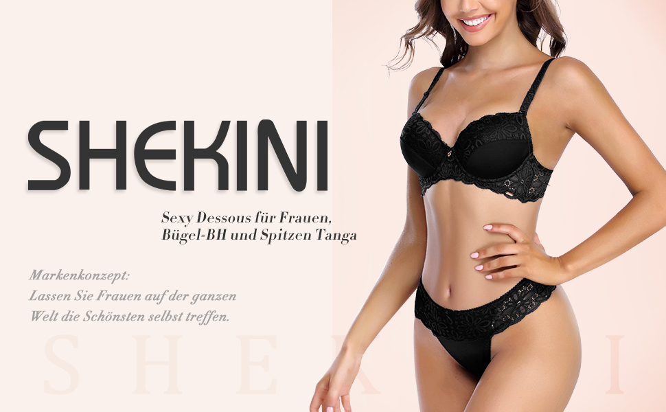 Шекіні: Комплект бюстгальтера та трусиків мереживний, Push-Up, з кісточками, чорний, 80C