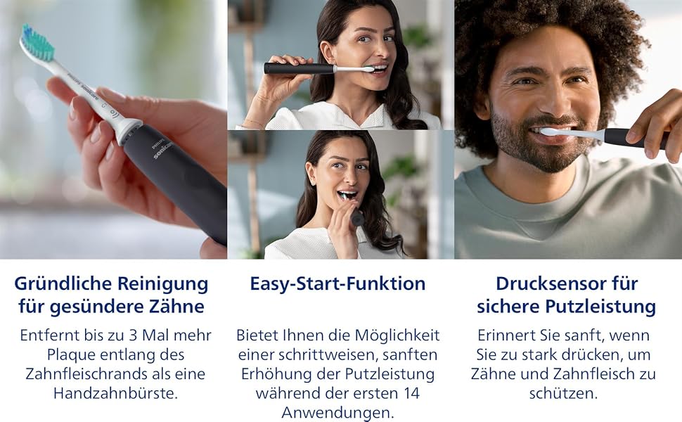 Електрична звукова зубна щітка Philips Sonicare Series 3100 HX4033/26 з датчиком тиску, 3 режимами інтенсивності та дорожнім чохлом, темно-зелена