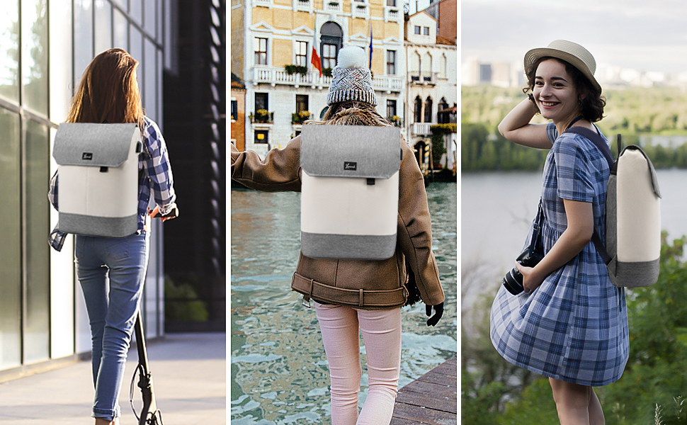 Жіночий рюкзак LOVEVOOK Elegant Daypack: водонепроникний міський рюкзак для ноутбука 17.3 дюйма, протикрадіжний відділ, для навчання та офісу (Бежево-сірий)