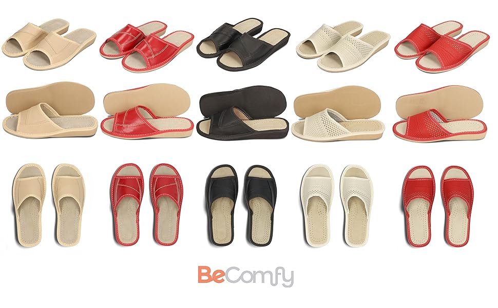 Жіночі шкіряні капці BeComfy — літні пантолети, чорно-червоно-бежеві, розмір 39 EU, колір Вишня
