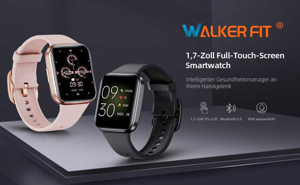 Смарт-годинник WalkerFit A1 Фітнес-трекер з монітором серцебиття та сну, крокомір, водонепроникність IP68, сенсорний екран 1.7