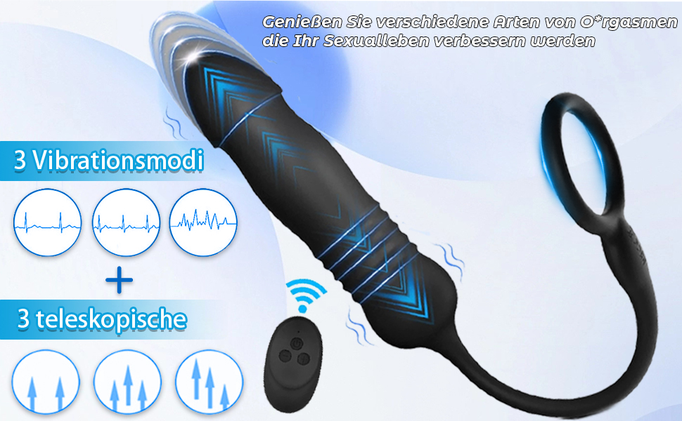 Масажер простати для чоловіків ChicLSQ з кільцем на пеніс, пультом керування та телескопічним вібратором. 3 режими вібрації + 3 режими ковзання. Інтимна іграшка для чоловіків