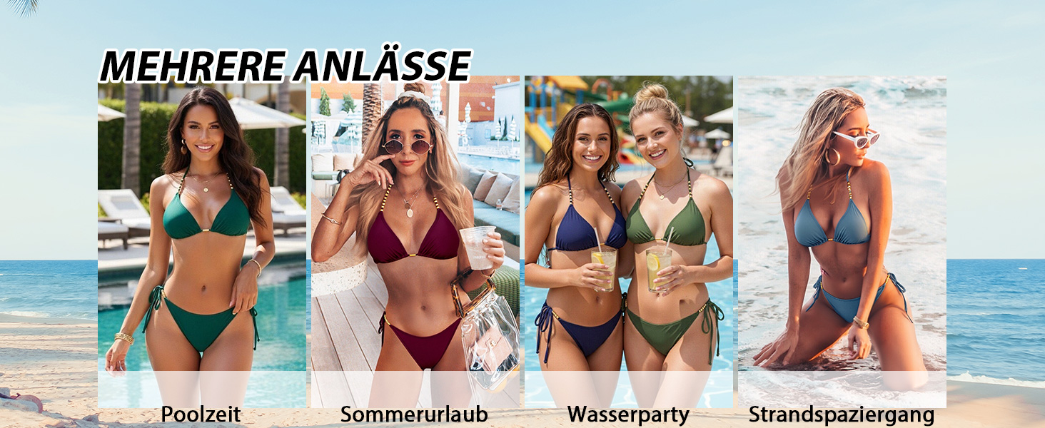 Бікіні Triangel Daen з золотими перлами, топ-халтер з підтримкою та трусики-стрінг на зав'язки (ХAKI, XL)