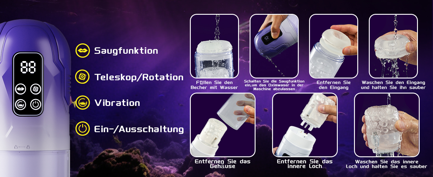 Електричний мастурбатор для чоловіків з телескопічною конструкцією, ротацією, вібрацією та функцією соски. Масажер для пеніса, секс-іграшка.