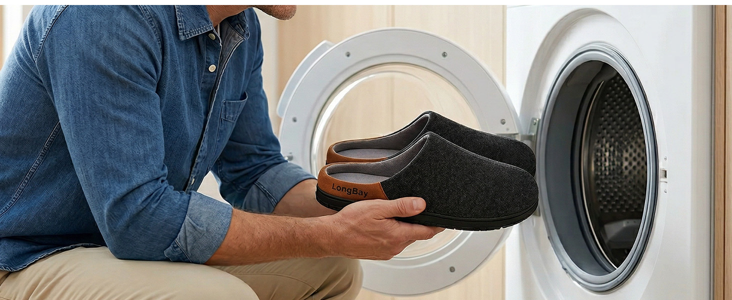 Чоловічі в'язані тапочки LongBay з ефектом пам'яті (Memory Foam), дихаючі домашні капці для будь-якої пори року, сині, розмір 44 EU