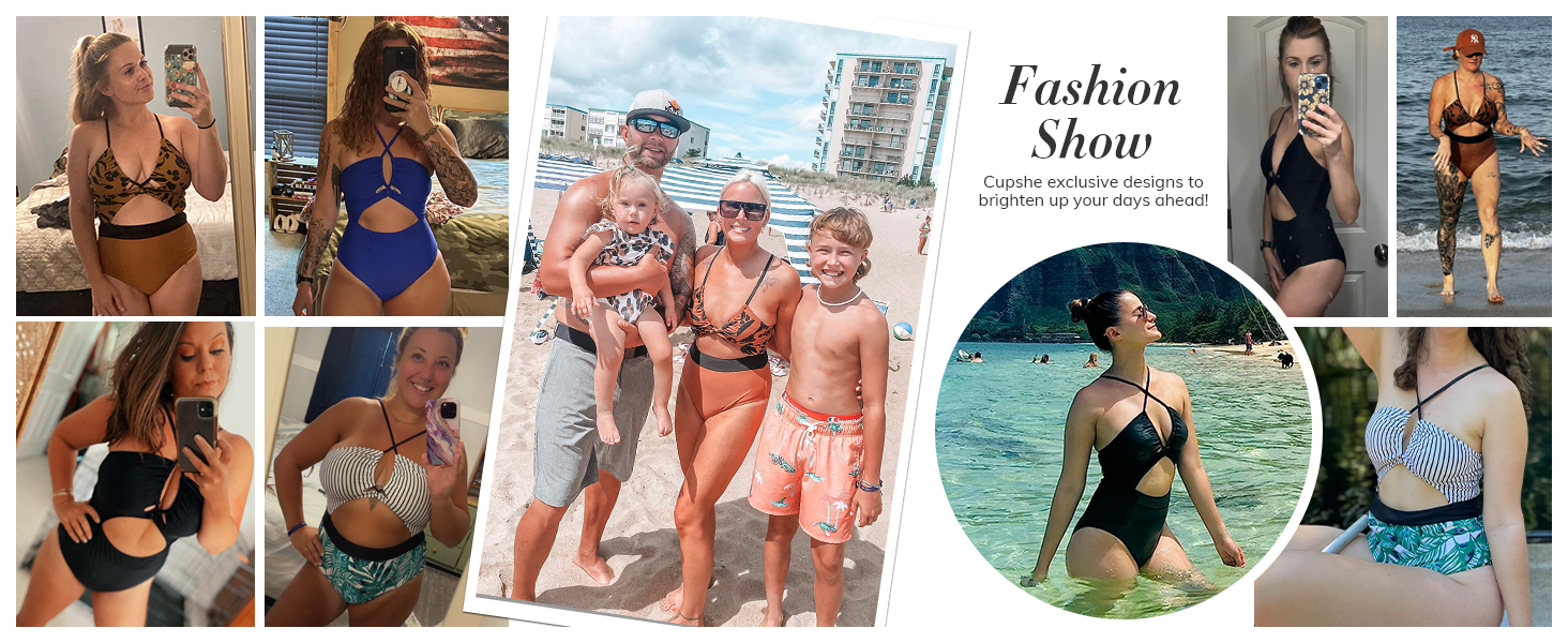 Купальник жіночий Cupshe з шнуванням, монокіні з принтом тварини, вирізи, перехрещення, чорний