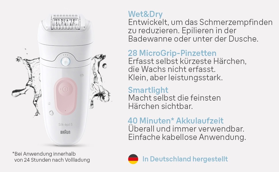 Епілятор Braun Silk-épil 5 (5-060) для жінок, водонепроникний пристрій для тривалої депіляції з тримером, пілінговою насадкою та бритвою, білий/рожевий