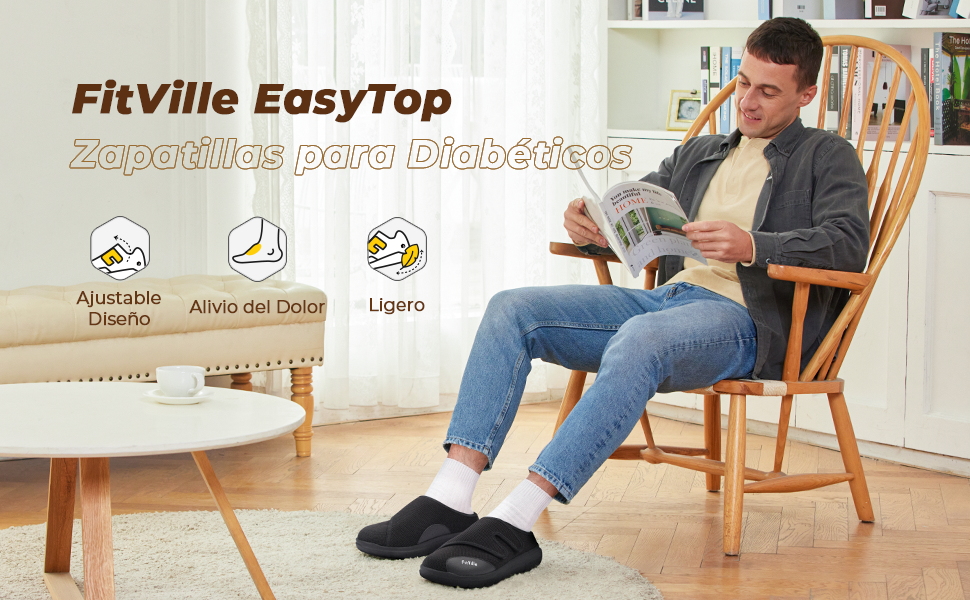 Чоловічі домашні капці-сліпери FitVille для літніх людей, екстра широкі з липучкою, реабілітаційне взуття (розмір 48 EU, сірі)