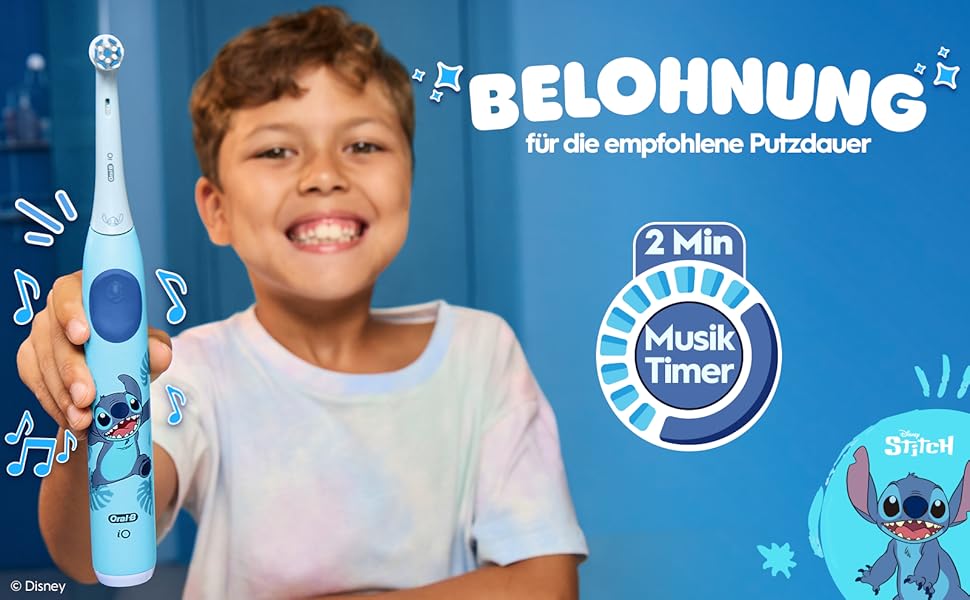 Електрична зубна щітка для дітей Oral-B iO Series 2 Stitch Blue, 3 режими чищення, рожева, з дорожнім футляром та 1 насадкою