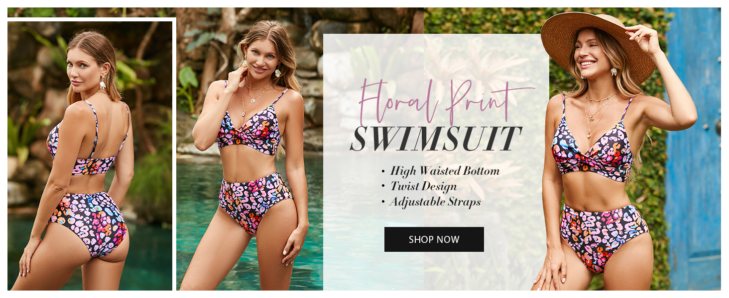 CUPSHE Бійкіні для жінок: Розрізний топ, висока талія, купальник, двочастинний, чорний/зелений