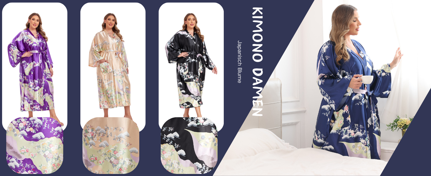 Кимоно халат для жінок, великі розміри, сатин, квітковий принт, чорний, XL