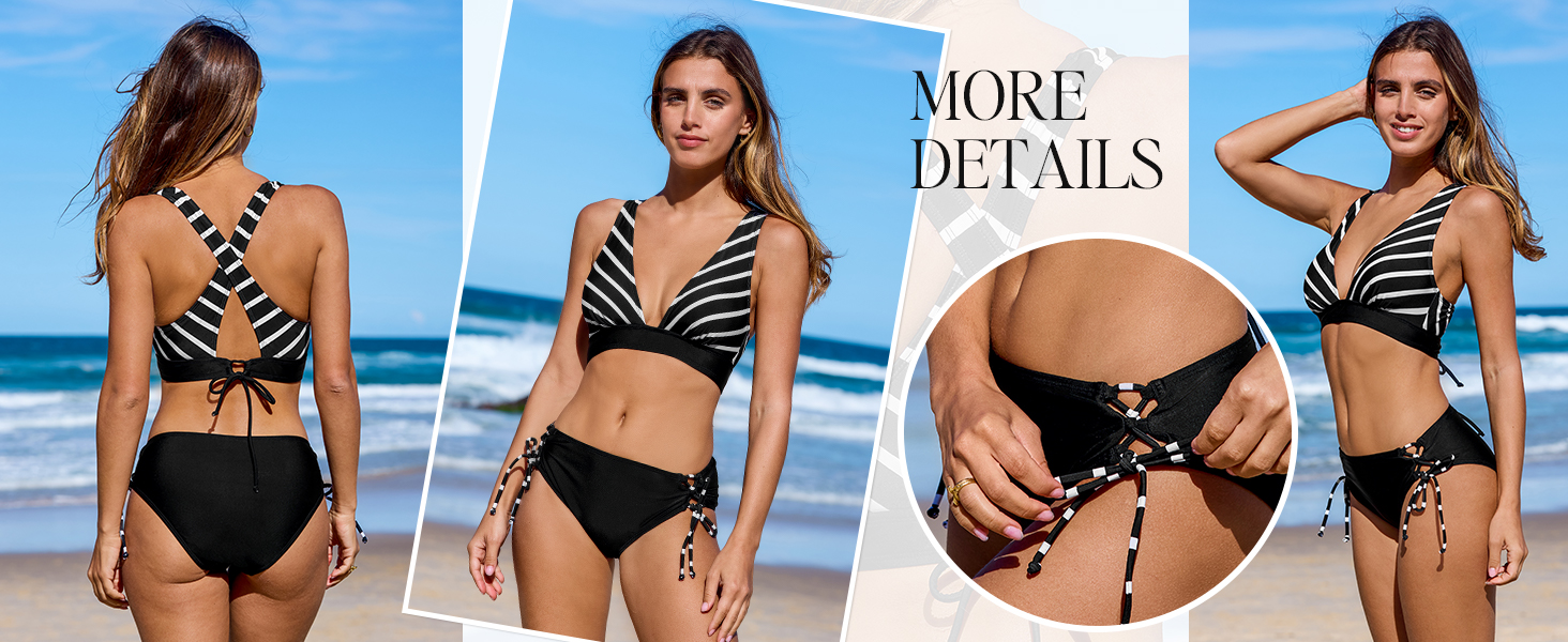 CUPSHE БІКІНІ Спортивний Роздільний Купальник з V-подібним вирізом, на зав'язках, низька талія, квітковий принт, оливковий колір, для жінок