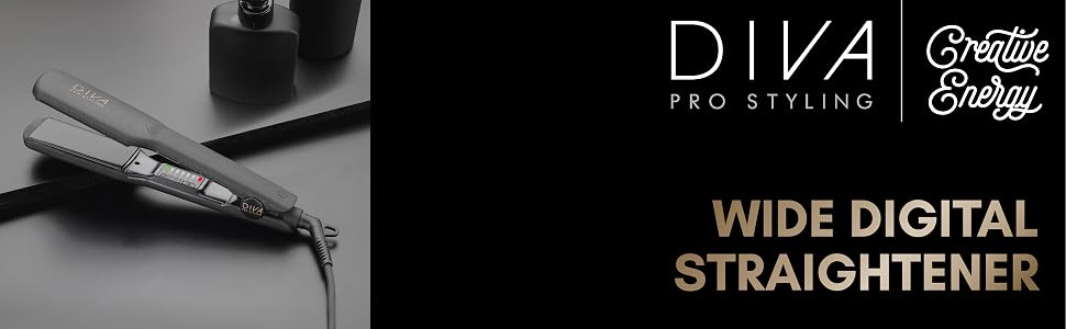 Професійний цифровий випрямляч для волосся Diva Pro Styling Wide — широкі керамічні пластини, рівномірний розподіл тепла, чорний