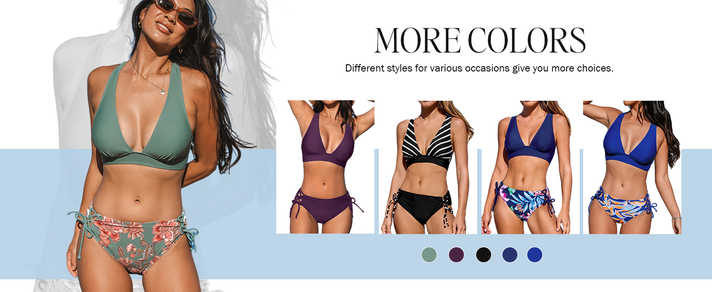 CUPSHE БІКІНІ Спортивний Роздільний Купальник з V-подібним вирізом, на зав'язках, низька талія, квітковий принт, оливковий колір, для жінок