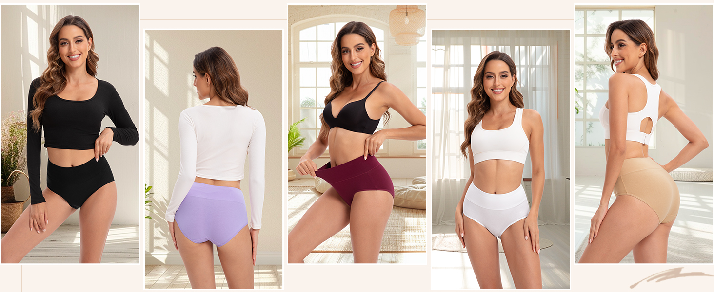 Труси жіночі бавовняні з еластичною стрічкою Innrsy, висока талія, м'які, 5 шт. в упаковці, XS, для зими