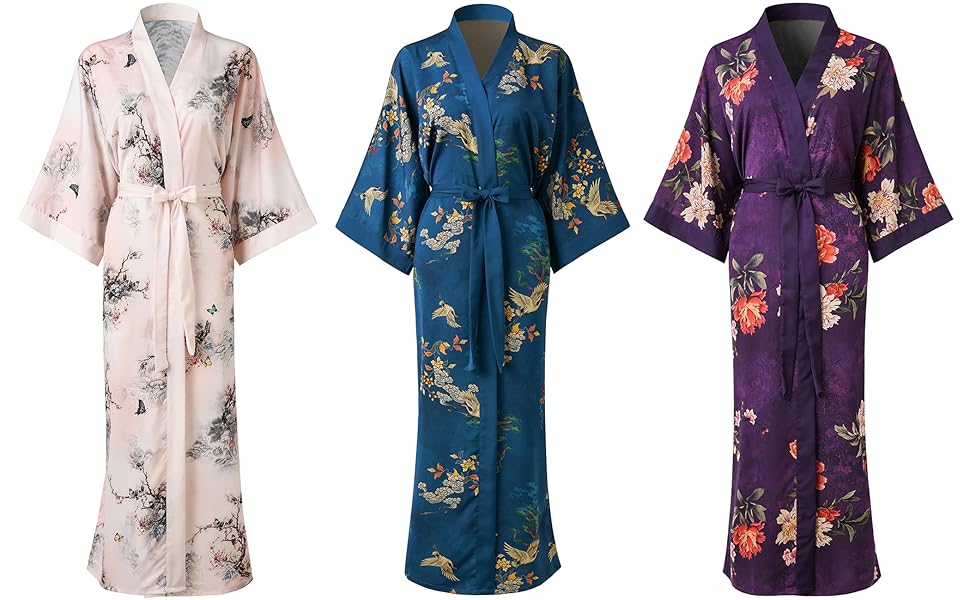 Жіночий халат кімоно Ledamon з кишенею, квітковий принт, чорно-сірий, універсальний розмір