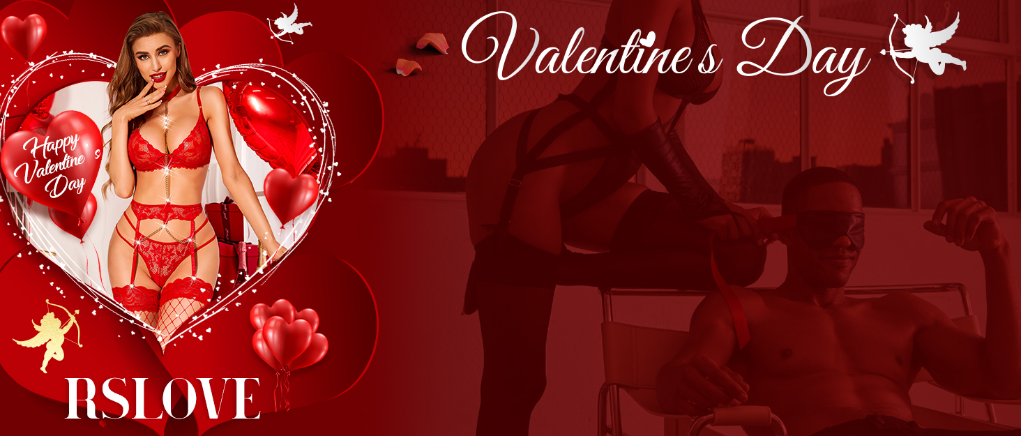 Комплект спідньої білизни RSLOVE для жінок: мереживний бюстгальтер, стрінги та пантагони. Червоний.