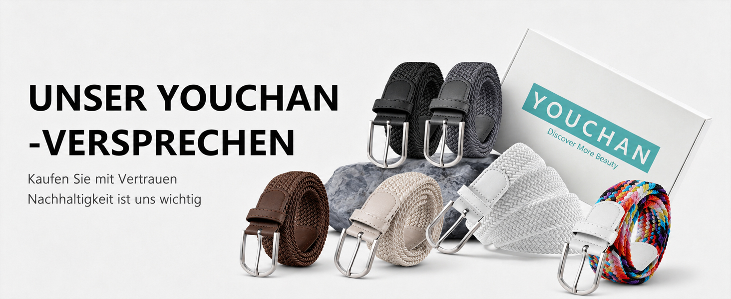Набір еластичних плетених ременів YOUCHAN для жінок та чоловіків, розтяжний тканинний пояс, унісекс, 3.3 см, 110 см, чорний та сірий (2 шт.)