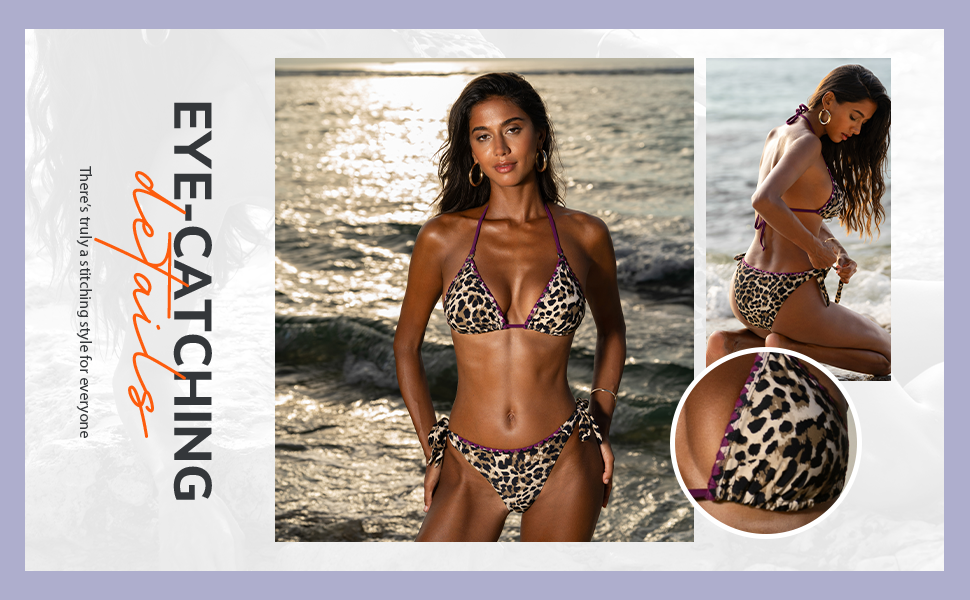 Bikini CUPSHE Daen: Комплект з трикутним топом та низькою талією, блакитний з леопардовим принтом (L)