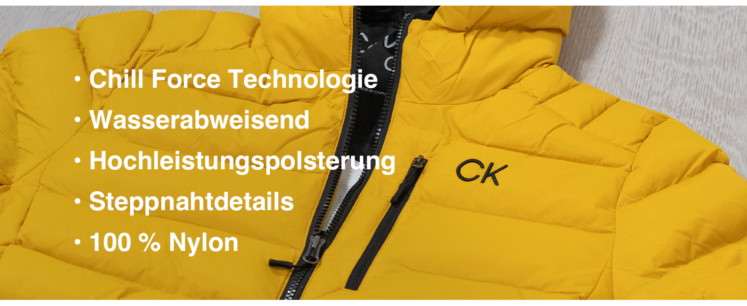 Чоловіча утеплена куртка Calvin Klein San Gabriel 2026 з жаккардового плетіння, чорна з помаранчевим, розмір L