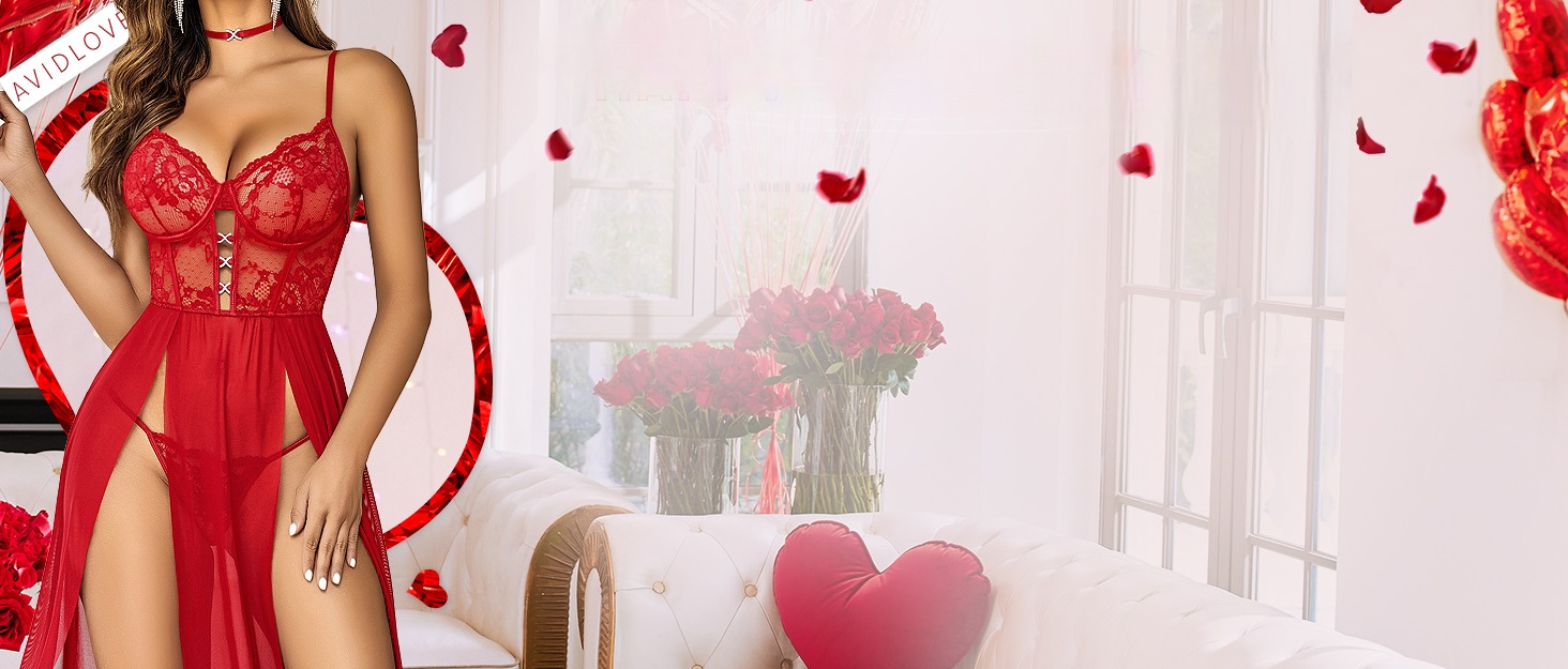 Avidlove Сексуальна спідня білизна для жінок: комплект з мережива, мереживна нічна сорочка-бабочка, корсет, нічне вбрання з боковим розрізом, XL, чорний