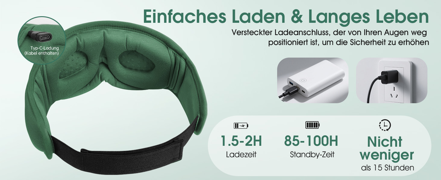Bluetooth маска для сну LC-dolida з HiFi-звуком, світлонепроникна бамбукова бавовна, Bluetooth 5.4, регульований ремінець, зелена