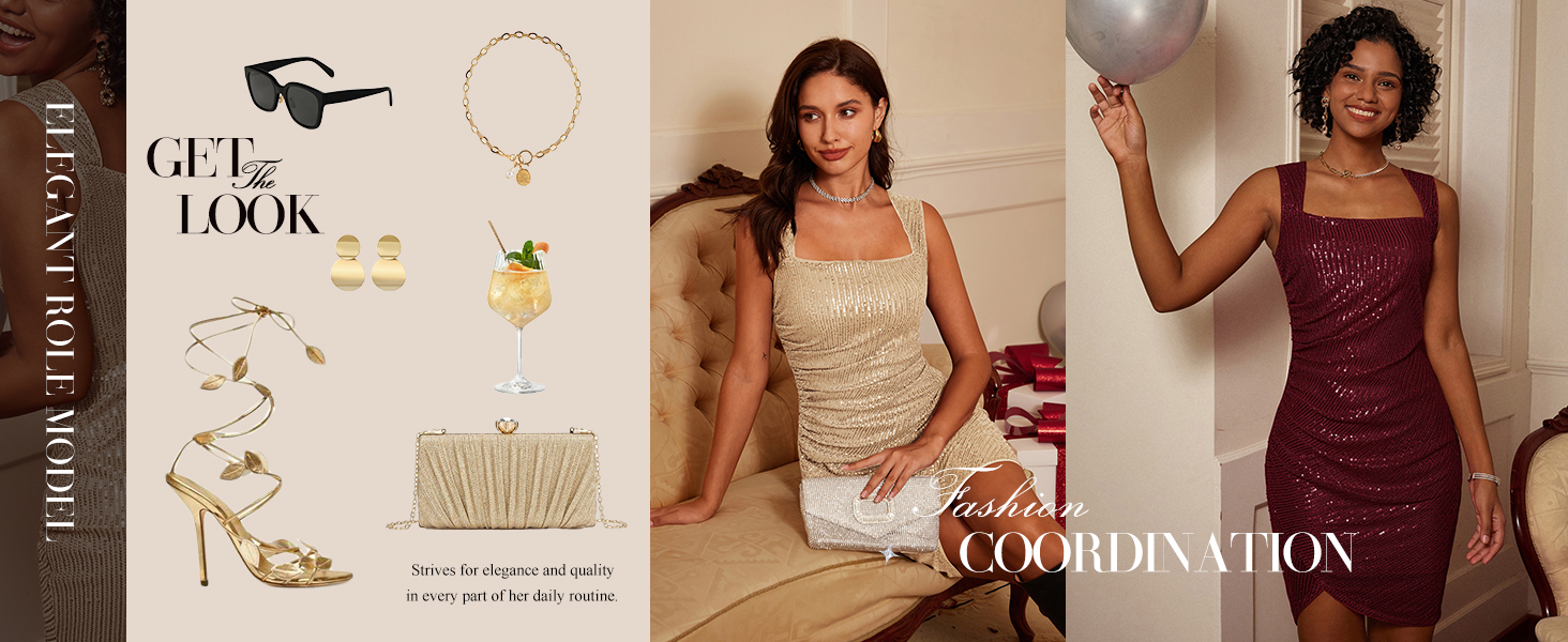 Сукня Grace Karin з паєтками, міні, без рукавів, для вечірки/коктейлю, XXL, золотий шампань