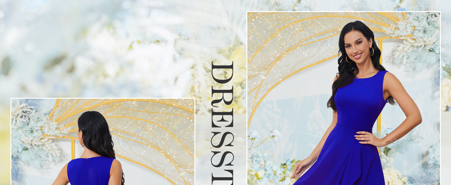 Сукня коктейльна DRESSTELLS для жінок, на весілля, в гості, скромна для церкви, вінтажна, на відпочинок, вечірня, темно-синя (L)