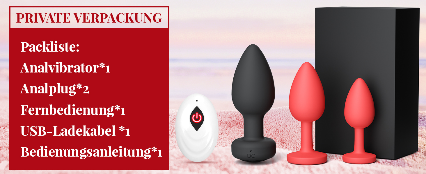 Анальні пробки з вібрацією для жінок та чоловіків, набір 3 шт. з 10 режимами, силікон, анальні вібратори для початківців та професіоналів, чорний/червоний