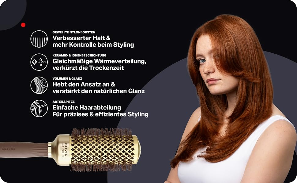 Керамічна кругла щітка для волосся Olivia Garden Expert Blowout Shine Gold & Brown, 35 мм — антистатична для гладких та блискучих локонів