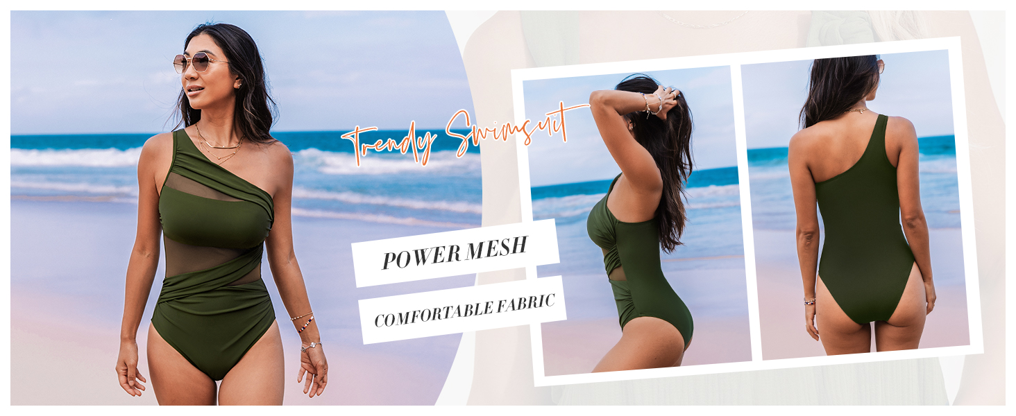 Купальник CUPSHE одноплечий з прозорою сіткою, драпірування, контроль живота, асиметричний, чорний