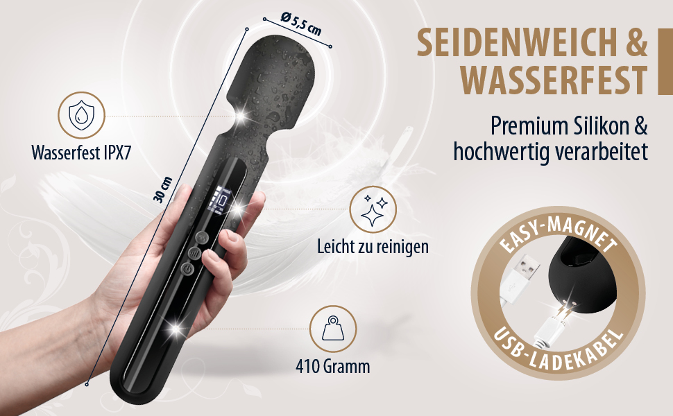 Вібратор для жінок THE ROCK XXL - Magic Wand. Потужний вібратор з преміум-силікону. Іграшки для дорослих, масажер для тіла, секс-іграшки для пар. Чорний колір.