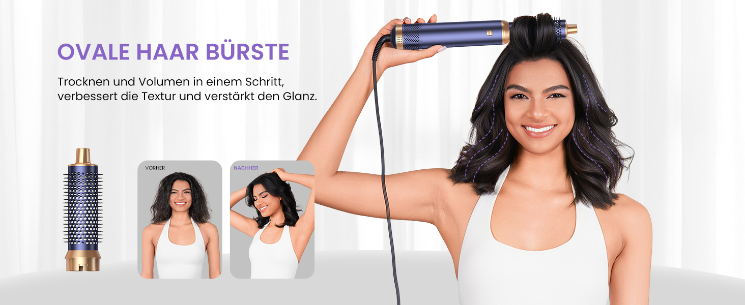 Мультистайлер для волосся 5 в 1 MogaWave Airstyler Pro 1000W: фен-щітка, плойка для локонів з іонізацією, набір для об'єму та укладки (фіолетовий)