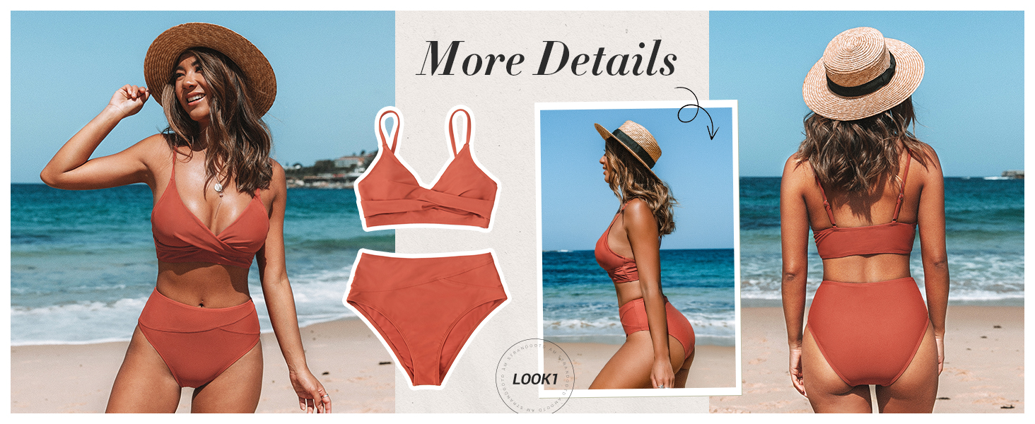 CUPSHE Бійкіні для жінок: Розрізний топ, висока талія, купальник, двочастинний, чорний/зелений