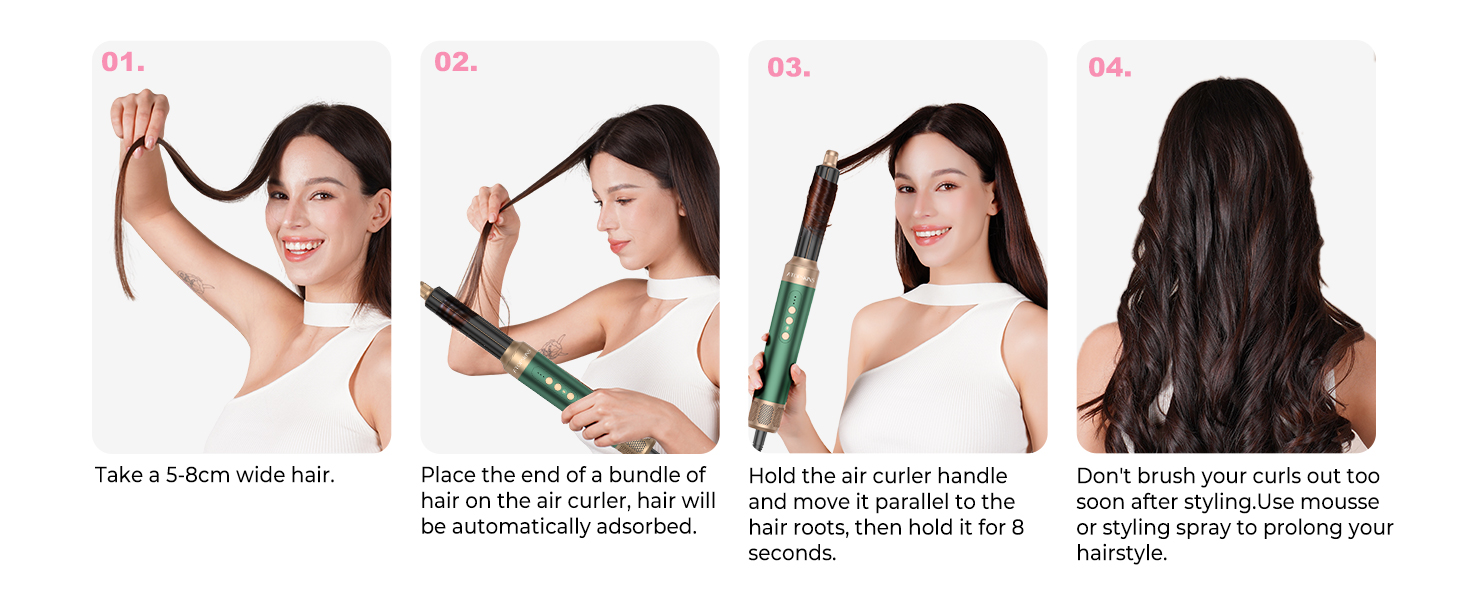 Мультифункціональний стайлер для волосся 7 в 1 Atopskins Airstyler Pro: фен з дифузором, круглі щітки, випрямляч та плойка для локонів Beach Waves, зелено-золотий