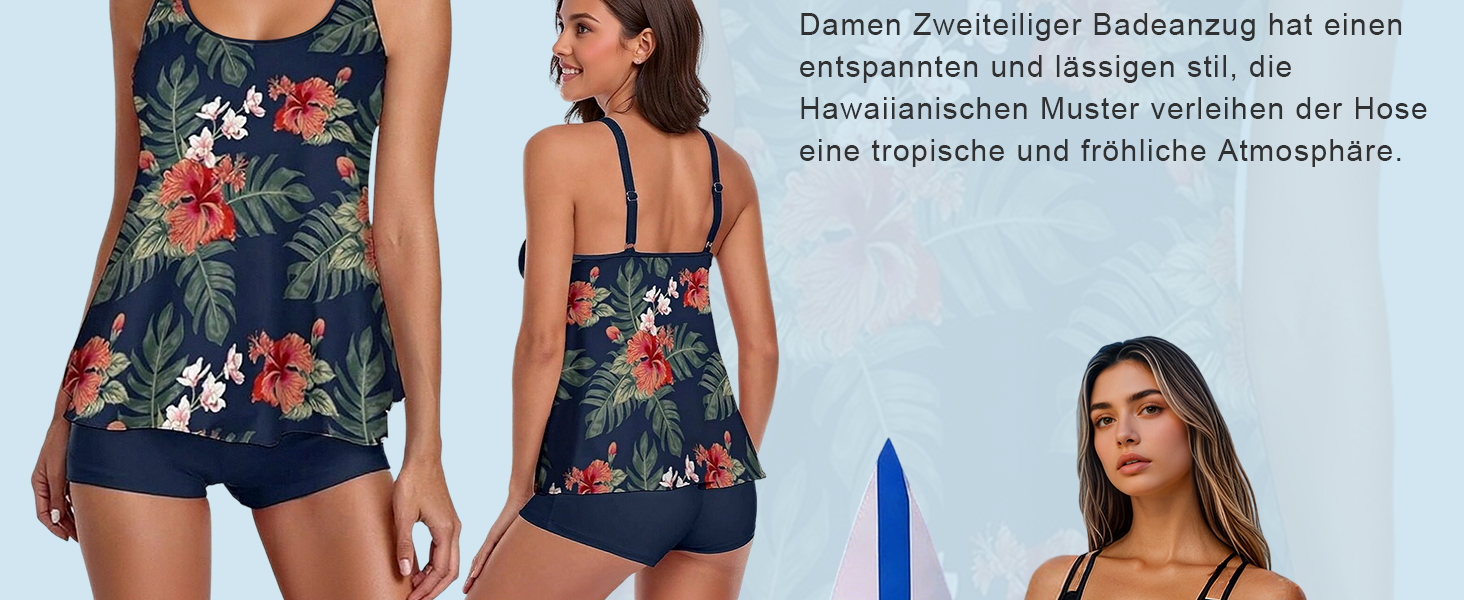 Tankini жіночий купальник з шортами, двочастинний комплект, літній, елегантний, синій. Ідеальний для пляжу та відпочинку.