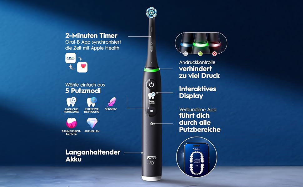 Електрична зубна щітка Oral-B iO Series 6 білого кольору, 5 режимів чищення, набір з 2 насадок, дорожнім футляром та аксесуарами