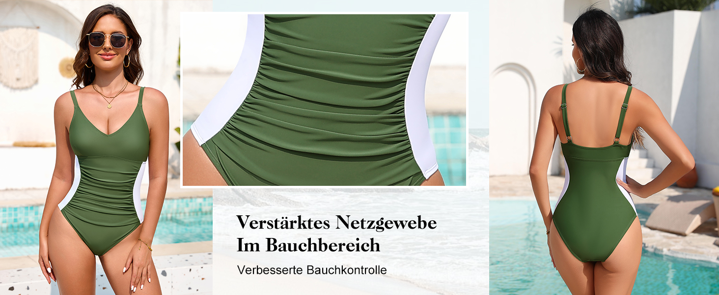Чоловічий купальник Badeanzug Damen Bauchweg Figurformend Sexy V-Ausschnitt One Piece Swimsuit Verstellbare Schultergurte Seitentaille mit Farbblock Schwimmanzug Schwarz L